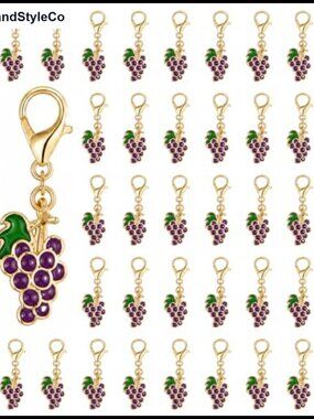 50PC Grape Cluster Charms Gold-Tone Lobster Clasp Keychain Purse Ornament